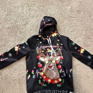 Festive Reindeer Ugly Christmas Sweater - Black